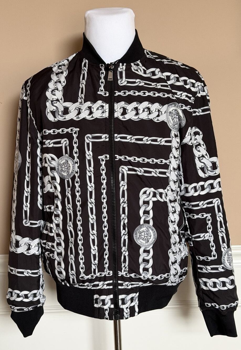 Versace Reversible Chain Print Bomber Jacket Black/Grey 40 US (50) 1012269 NWT